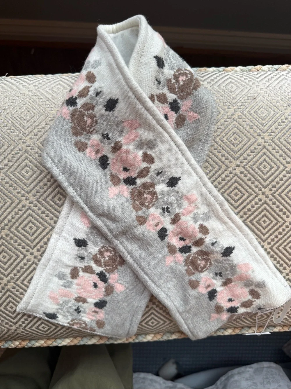 Janie & Jack Cream Cable Knit Pom Hat and Floral Scarf Janie & Jack